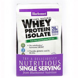 Bluebonnet Nutrition Whey Protein Isolate 8 packets with mixed berry flavor.