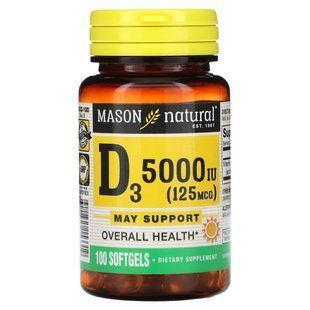 Витамин Д3 Mason Natural (Vitamin D3) 125 мкг 5000 МЕ 100 гелевых капсул купить в Киеве и Украине
