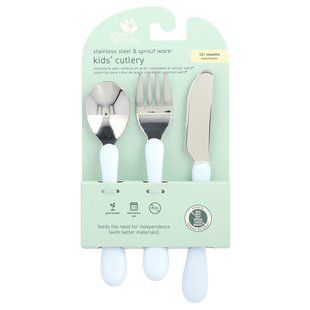 Green Sprouts, Stainless Steel & Sprout Ware&reg;, Kid's Cutlery, 12+ Months, Blue, 3 Pieces купить в Киеве и Украине