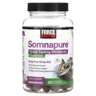 Force Factor, Somnapure, мелатонін, суміш ягід, 10&nbsp;мг, 60&nbsp;жувальних мармеладок (5&nbsp;мг в 1&nbsp;шт.)