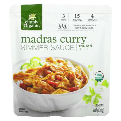 Simply Organic, індійська кухня, соус для гасіння каррі мадрас, 170 г (6 унцій)