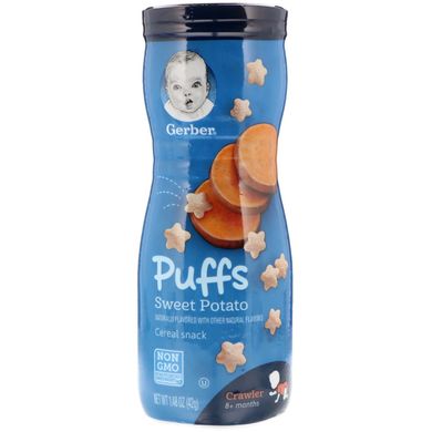 Пуфи, каша для перекусу, для плазунів дітей, від 8 місяців, солодка картопля, Gerber, 1,48 унц (42 г)