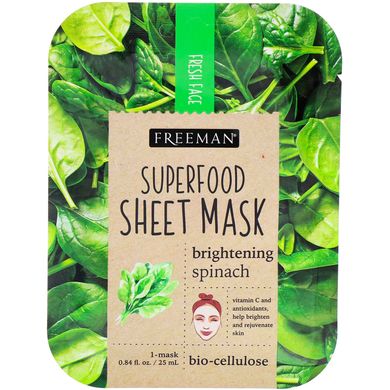Тканинна маска, освітлюючий шпинат, Freeman Beauty, 1 маска