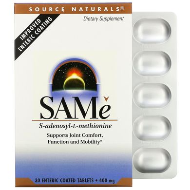 S-Аденозил Метіонин, SAMe, SAM-е, Source Naturals, 400 мг, 30 таблеток