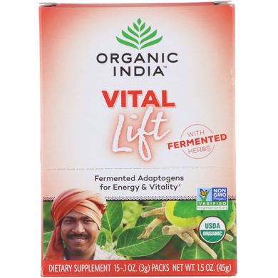 Vital Lift, ферментированные адаптогены, Vital Lift, Fermented Adaptogens, Organic India, 15 упаковок по 0,1 унции (3 г) каждая купить в Киеве и Украине