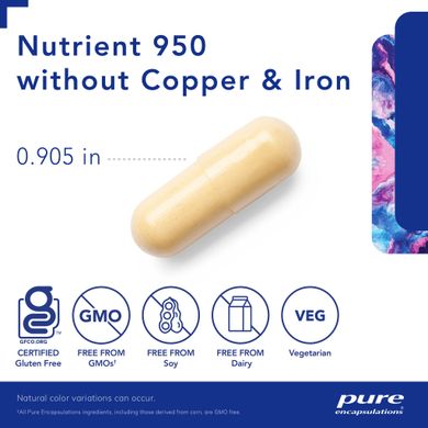 Мультивітаміни та мінерали без міді та заліза Pure Encapsulations (Nutrient 950 w/o Copper and Iron) 90 капсул