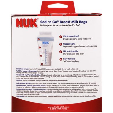Seal 'n Go, пакети для грудного молока, NUK, 100 стерильних пакетів для зберігання, 6 унцій (180 мл) кожен