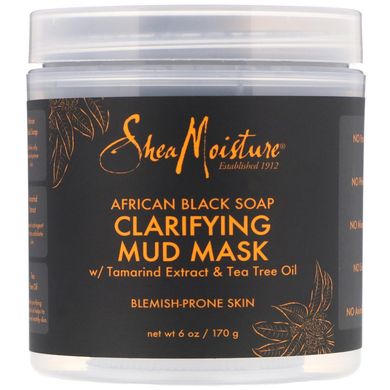 Африканское черное мыло, осветляющая грязевая маска, African Black Soap, Clarifying Mud Mask, SheaMoisture, 170 г купить в Киеве и Украине