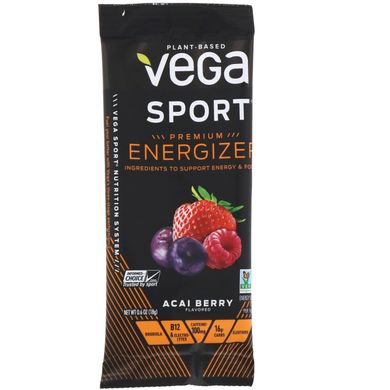 Sport, преміальний енергетичний порошок, ягоди асаї, Vega, 12 пакетиків, 0,6 унц (18 г) кожен