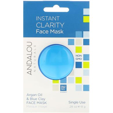 Миттєве очищення, маска для обличчя, олія Аргана і блакитна глина, Andalou Naturals, 0,28 унції (8 г)