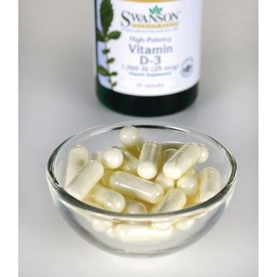 Витамин Д-3 - более высокая эффективность, Vitamin D3 - High Potency, Swanson, 1,000 МЕ, 30 капсул купить в Киеве и Украине