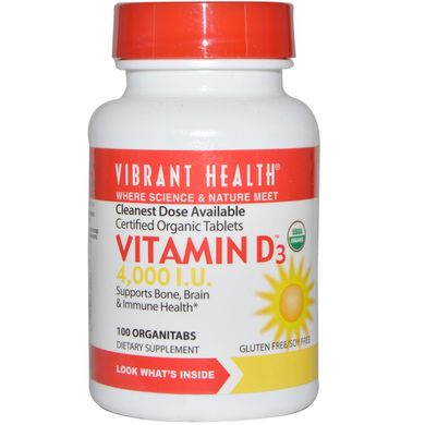 Вітамін D3, Vibrant Health, 4000 МО, 100 таблеток