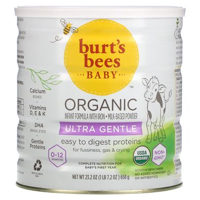 Burt's Bees, Baby, органічна суміш для немовлят із залізом, дуже ніжна, 0-12 місяців, 23,2 унції (658 г)