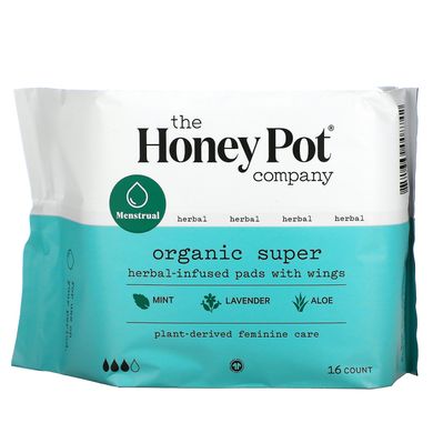 The Honey Pot Company, Organic Super Herbal-Infused Pads with Wings, 16 Count