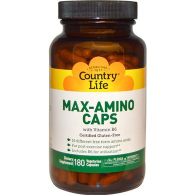 Max-Amino в капсулах, з вітаміном B6, Country Life, 180 вегетаріанських капсул