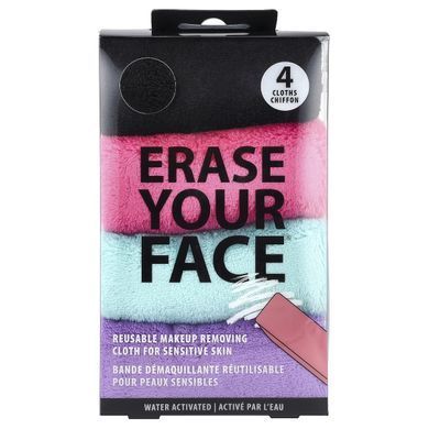 Erase Your Face, Reusable Makeup Remover Wipes, various colors, 4 wipes