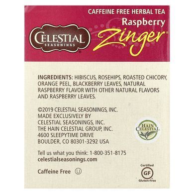 Трав'яний чай, без кофеїну, малиновий рай, Celestial Seasonings, 20 пакетиків, 16 унцій (45 г)