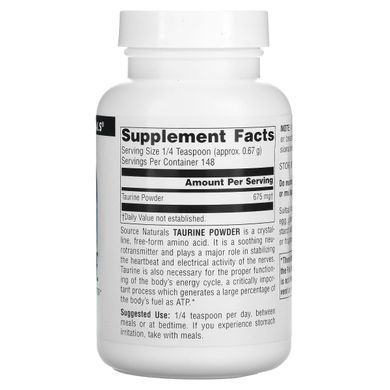 Порошок таурина, Taurine Powder, Source Naturals, 3.53 унций (100 г) купить в Киеве и Украине