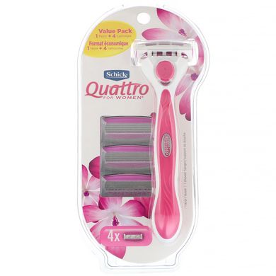 Змінні картриджі для гоління, Quattro For Women, Schick, 1 бритва, 4 касети