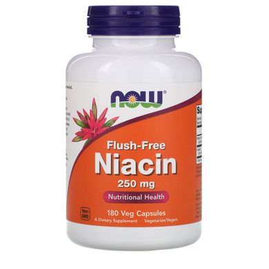 Ніацин вітамін В3 Now Foods (Flush-Free Niacin) 250 мг 180 рослинних капсул