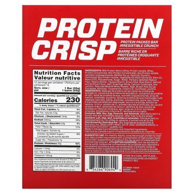 Protein Crisp, с хрустом и вкусом арахисового масла, BSN, 12 батончиков, 1,97 унц. (56 г) каждый купить в Киеве и Украине