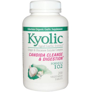 Формула 102, витриманий екстракт часнику, очищення від кандиди і покращення травлення, Kyolic, 200 вегетаріанських таблеток