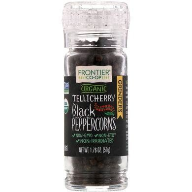 Органический черный перец Tellicherry горошком, Frontier Natural Products, 1,76 унции (50 г) купить в Киеве и Украине