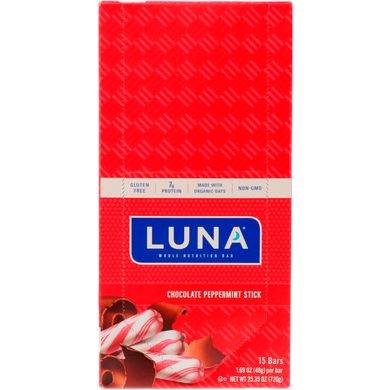 Luna, батончик з цільних продуктів для жінок, блок з перцевої м'ятою, Clif Bar, 15 батончиків, 48 г (1,69 унції)