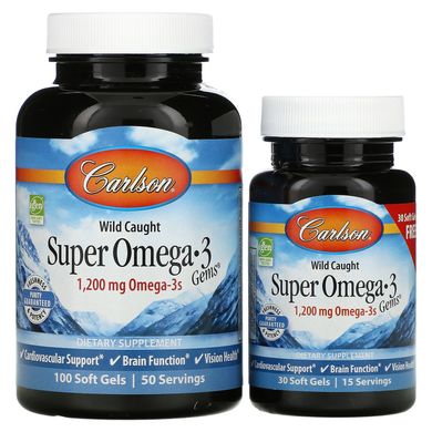 Риб'ячий жир Carlson Labs (Super Omega-3) 1200 мг 100+30 капсул