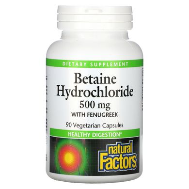 Natural Factors, бетаїну гідрохлорид з пажитником, 500 мг, 90 вегетаріанських капсул