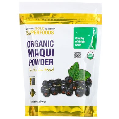 Органічний порошок аристотелії чилійської California Gold Nutrition (Superfoods Organic Maqui Powder) 240 г