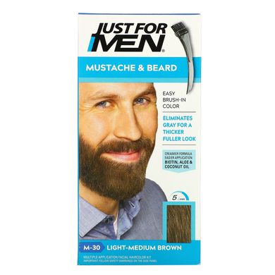 Гель для фарбування вусів і бороди з пензликом в комплекті, відтінок світло-коричневий M-30, Mustache & Beard, Just for Men, 2 шт. по 14 г