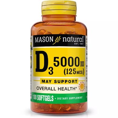 Витамин Д3 Mason Natural (Vitamin D3) 125 мкг 5000 МЕ 100 гелевых капсул купить в Киеве и Украине