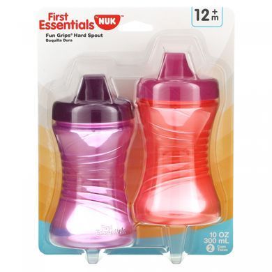 NUK, First Essentials, hard spout Fun Grips, pink / purple, from 12 months, 2 cups