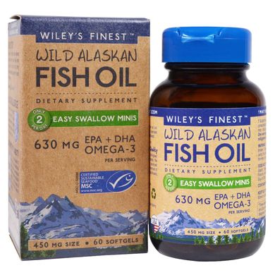 Аляскинский рыбий жир, миникапсулы (легко проглатываемые), Wiley's Finest, 450 мг, 60 мягких капсул купить в Киеве и Украине