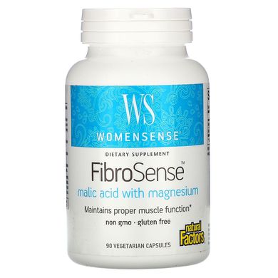 Добавка для жіночого здоров'я, яблучна кислота з магнієм, WomenSense, FibroSense, Malic Acid with Magnesium, Natural Factors, 90 вегетаріанських капсул