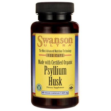 Зроблено з сертифікованого органічного лушпиння подорожника, Made with Certified Organic Psyllium Husk, Swanson, 625 мг 60 капсул
