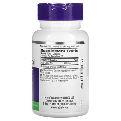 Альфа-ліпоєва кислота Natrol (Alpha Lipoic Acid) 600 мг 30 капсул