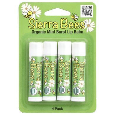 Органічний бальзам для губ Sierra Bees (Organic Lip Balm) 4 штуки в упаковці м'ята