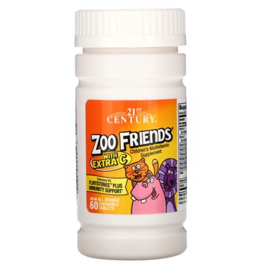 Мультивітаміни Zoo Friends для дітей з додатковим вітаміном C 21st Century (Zoo Friends with Extra C Orange) 60 жувальних таблеток