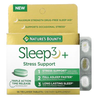 Nature's Bounty, Sleep3+, підтримка стресу, 56 тришарових таблеток