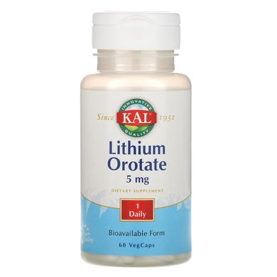 Оротат лития, Lithium Orotate, KAL, 5 мг, 60 вегетарианских капсул купить в Киеве и Украине