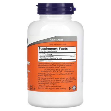Carnitine Now Foods (L-Carnitine) 500 mg 180 capsules