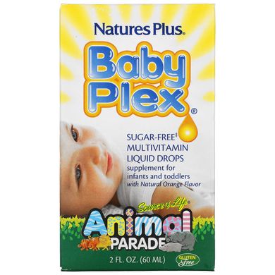 Рідкі мультивітамінні краплі без цукру апельсин Nature's Plus (Animal Parade Baby Plex) 60 мл