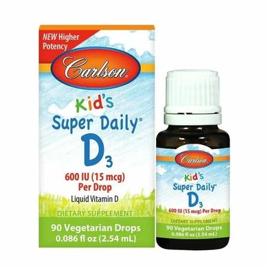 Вітамін Д3 для дітей Carlson Labs (Super Daily D3) 400 МО 90 вегетаріанських крапель 2,54 мл