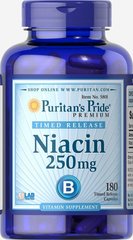 Ниацин, Niacin, Puritan's Pride, 250 мг Timed Release, 180 капсул купить в Киеве и Украине