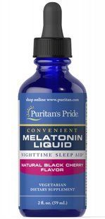 Сублингвальный мелатонин с натуральным вкусом черной вишни, Sublingual Melatonin Natural Black Cherry Flavor, Puritan's Pride, 1 мг, 59 мл купить в Киеве и Украине