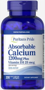 Абсорбируемый кальций с витамином D3, Absorbable Calcium with Vitamin D3, Puritan's Pride, 1200 мг, 1000 МЕ, 200 капсул купить в Киеве и Украине