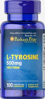 Амінокислота L-Тирозин, L-Tyrosine, Puritan's Pride, 500 мг, 100 капсул