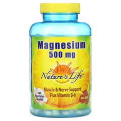 Nature's Life, магній та вітамін B6, 500 мг, 180 вегетаріанських капсул